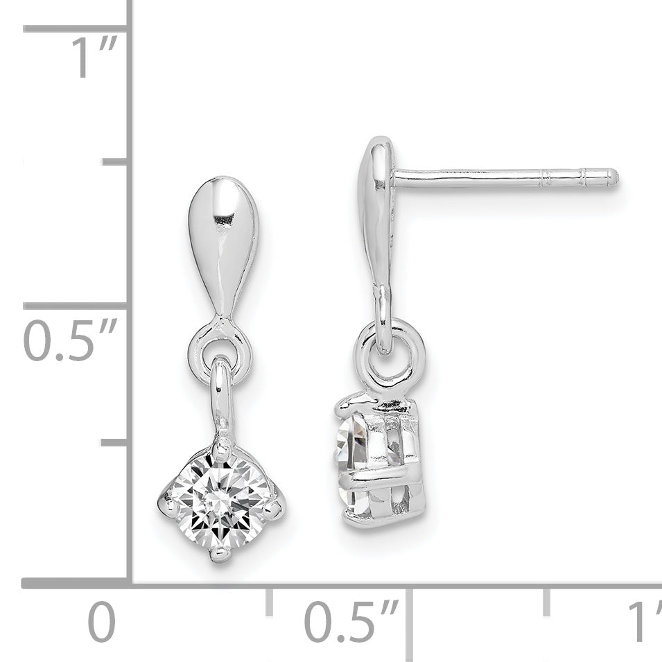 Sterling Silver Rhodium-Plated Polished Cz Post Dangle Earrings