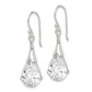 Sterling Silver Polished Cz Teardrop Dangle Earrings