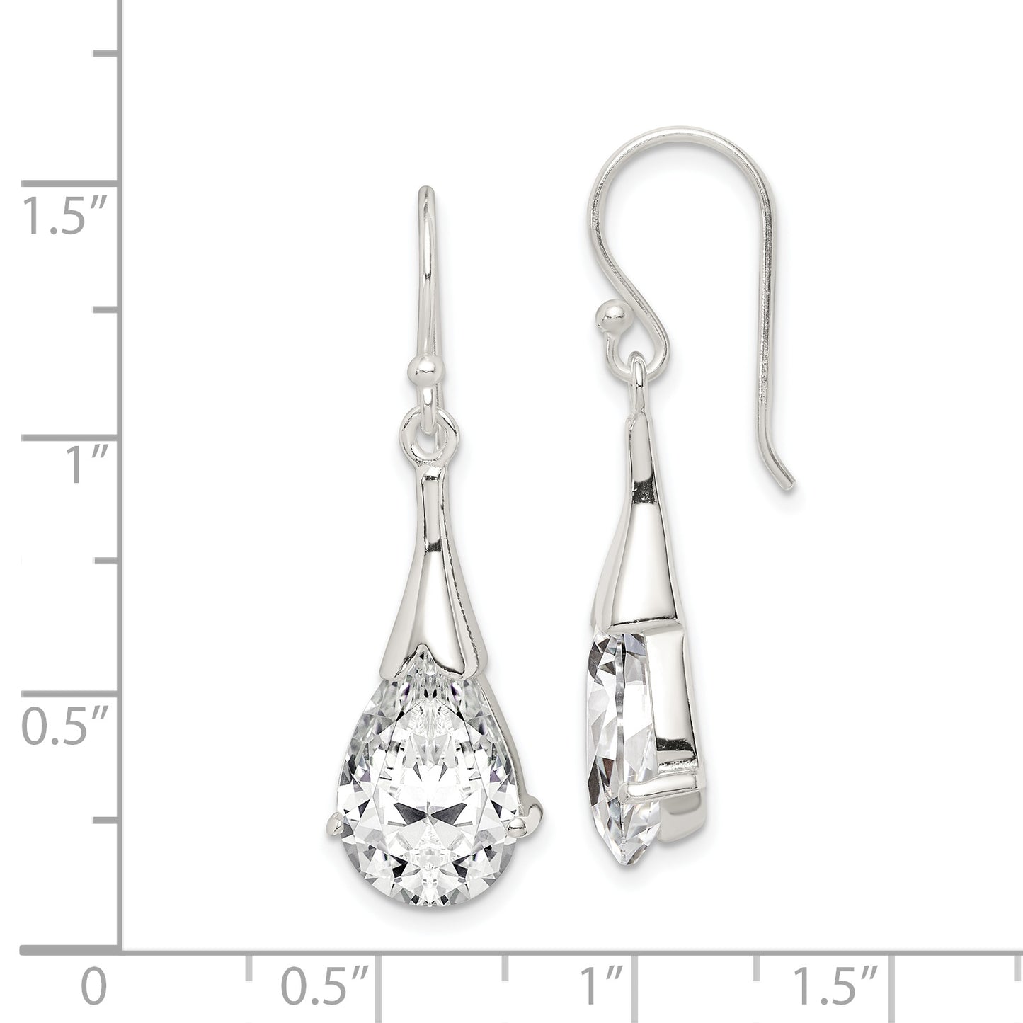 Sterling Silver Polished Cz Teardrop Dangle Earrings