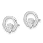 Sterling Silver Rhodium-Plated Cz Heart Claddagh Post Earrings