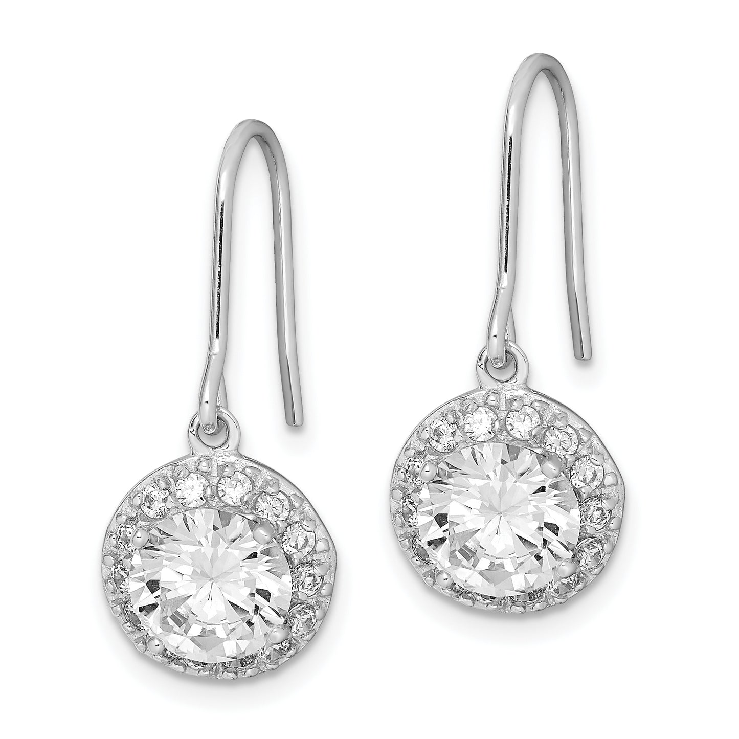 Sterling Silver Rhodium-Plated Polished Round Cz Halo Dangle Earrings