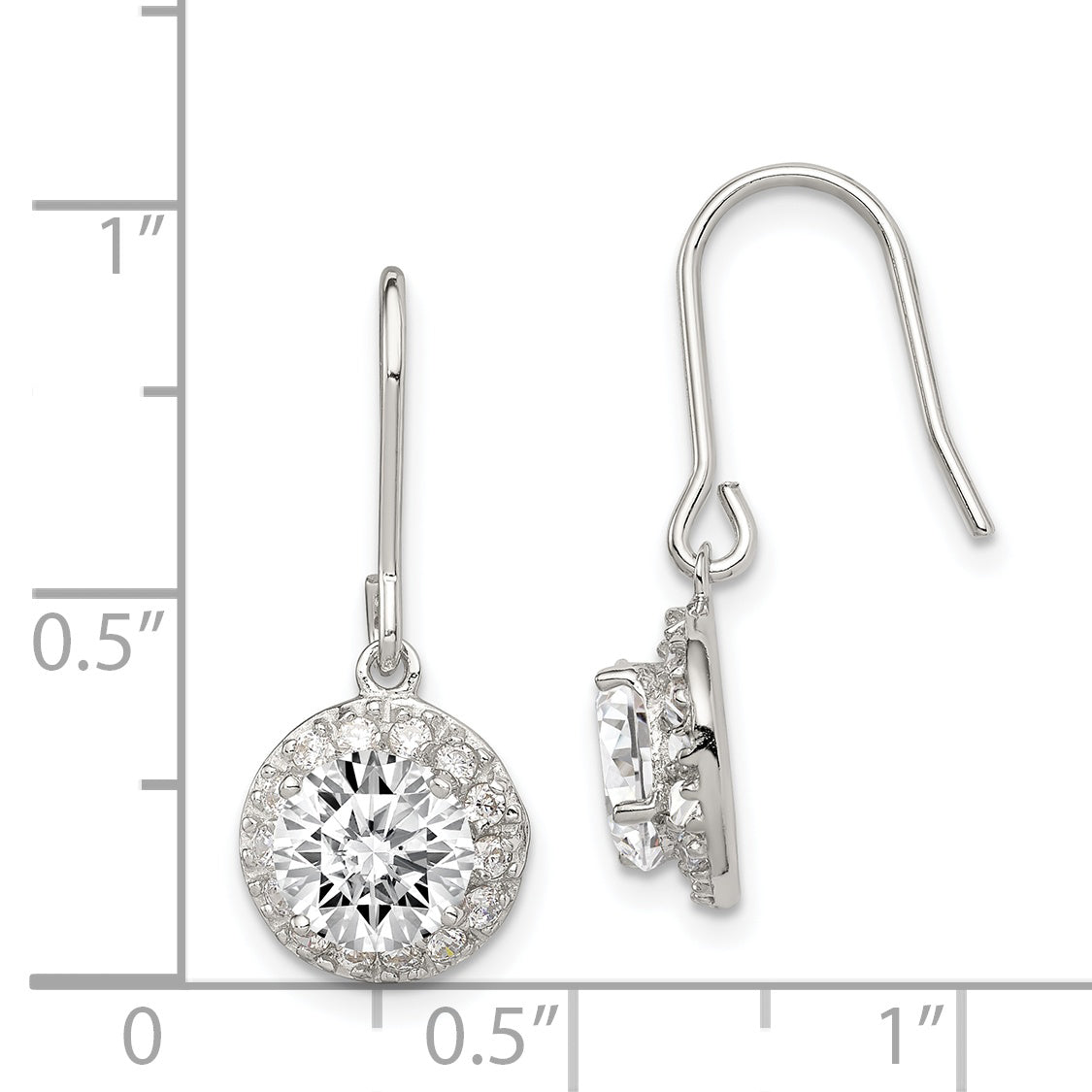 Sterling Silver Rhodium-Plated Polished Round Cz Halo Dangle Earrings