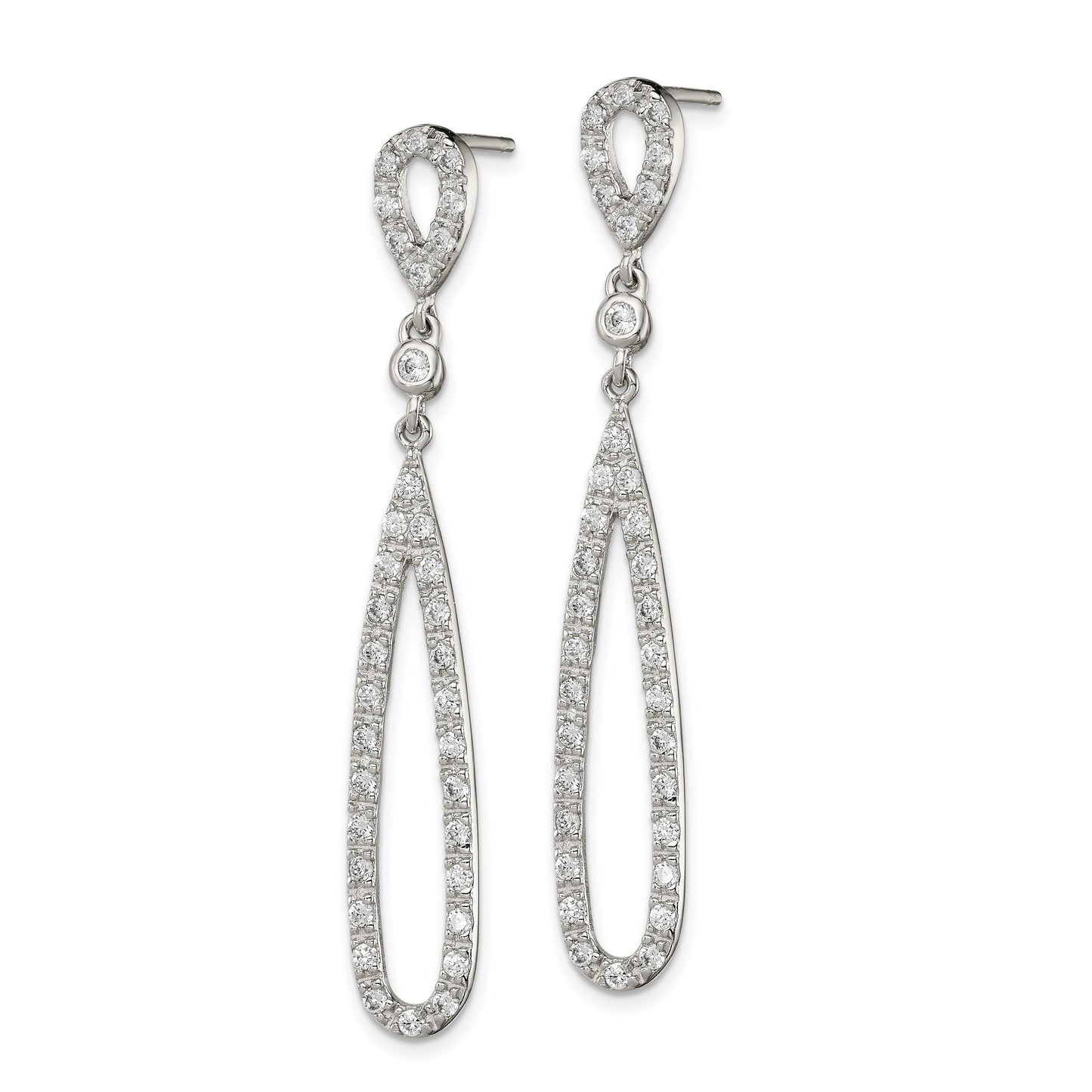 Sterling Silver Rhodium-Plated Polished Cz Teardrop Post Dangle Earrings