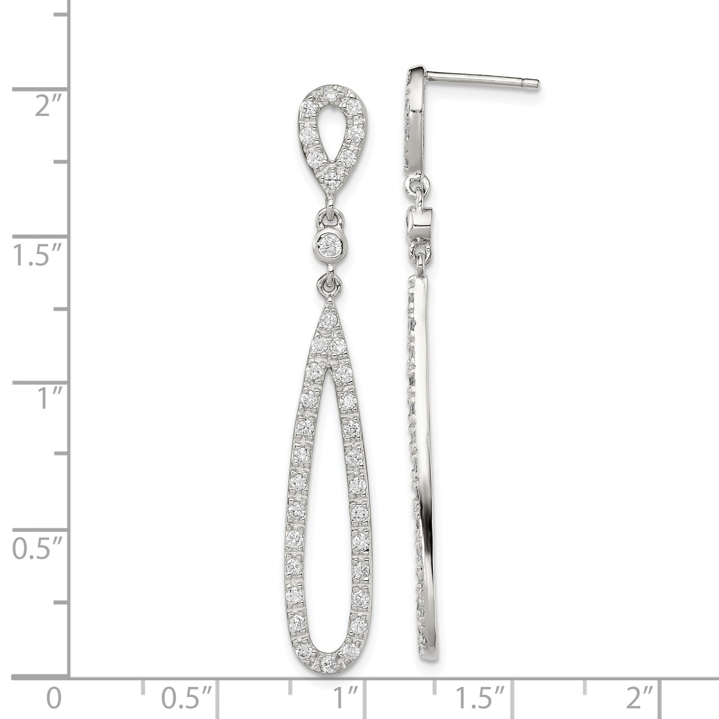 Sterling Silver Rhodium-Plated Polished Cz Teardrop Post Dangle Earrings