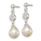 Sterling Silver Polished Fwc Pearl And Cz Post Dangle Earrings