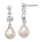 Sterling Silver Polished Fwc Pearl And Cz Post Dangle Earrings