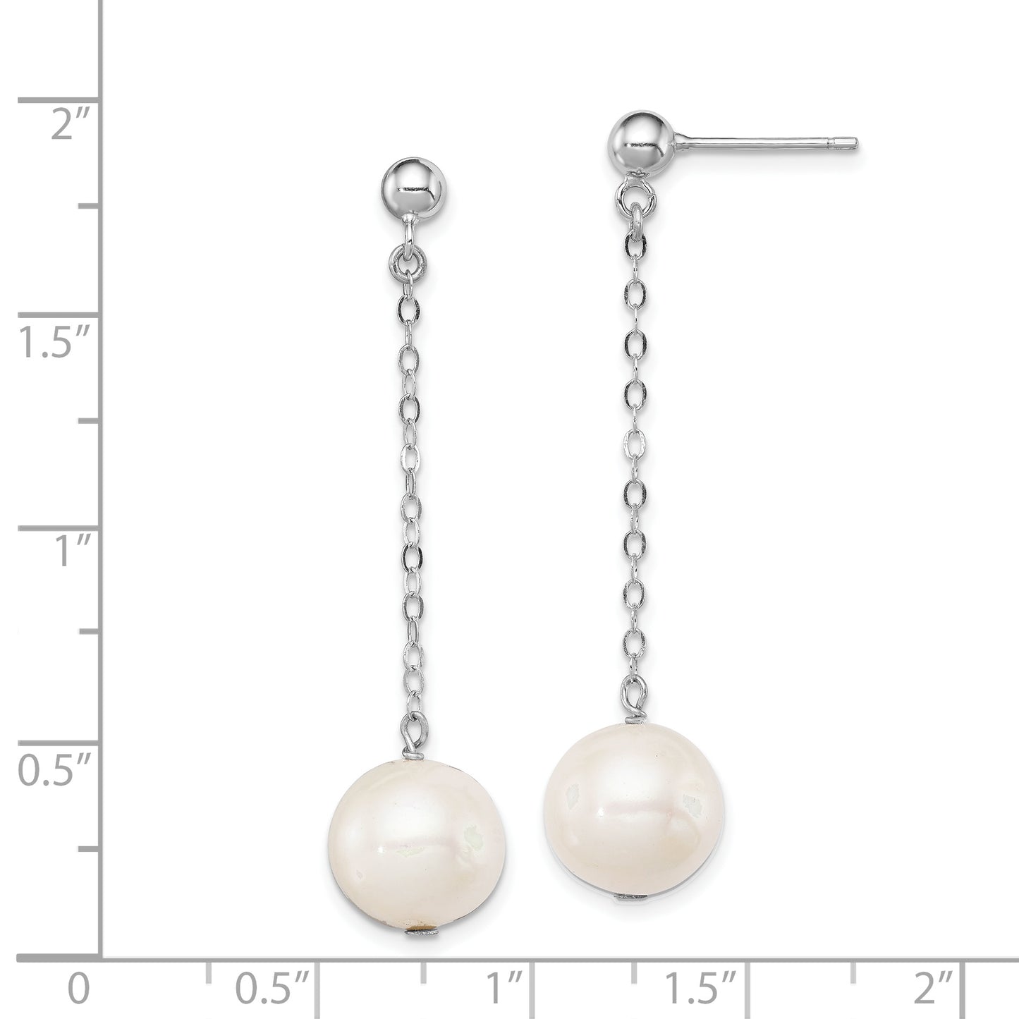 Sterling Silver Rhodium-Plated 10-11mm Fwc Pearl Dangle Post Earrings