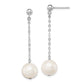 Sterling Silver Rhodium-Plated 10-11mm Fwc Pearl Dangle Post Earrings