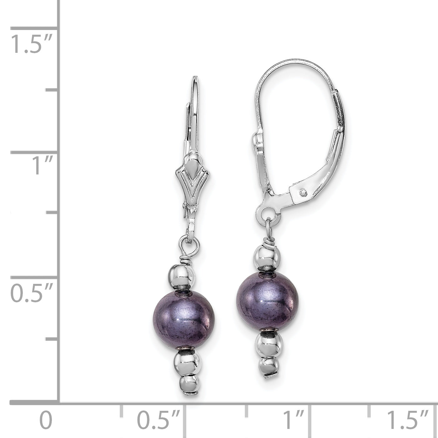 Sterling Silver Rhodium-Plated Polished 6-7mm Black Freshwater Cultured Pearl Leverback Dangle Earrings