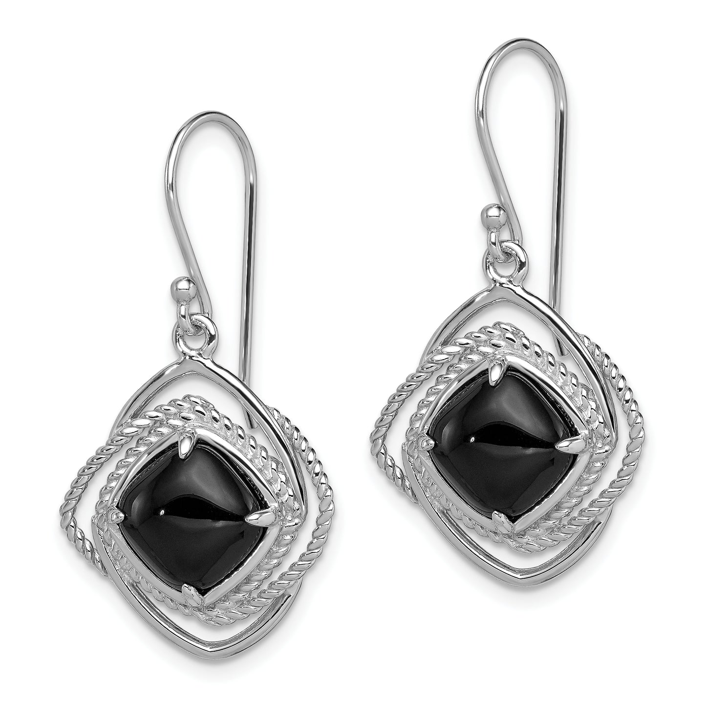 Sterling Silver Rhodium-Plated Polished & Twisted Onyx Dangle Earrings