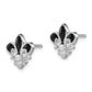 Sterling Silver Rhodium-Plated Cz & Enamel Fleur De Lis Post Earrings