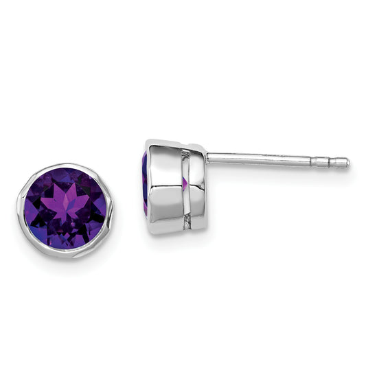 Sterling Silver Rhodium-Plated Amethyst Post Earrings