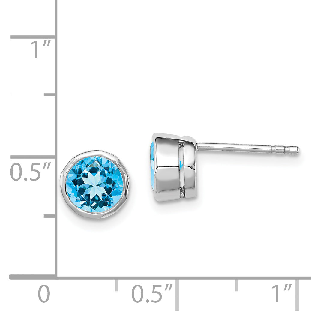 Sterling Silver Rhodium-Plated Blue Topaz Circle Stud Earrings