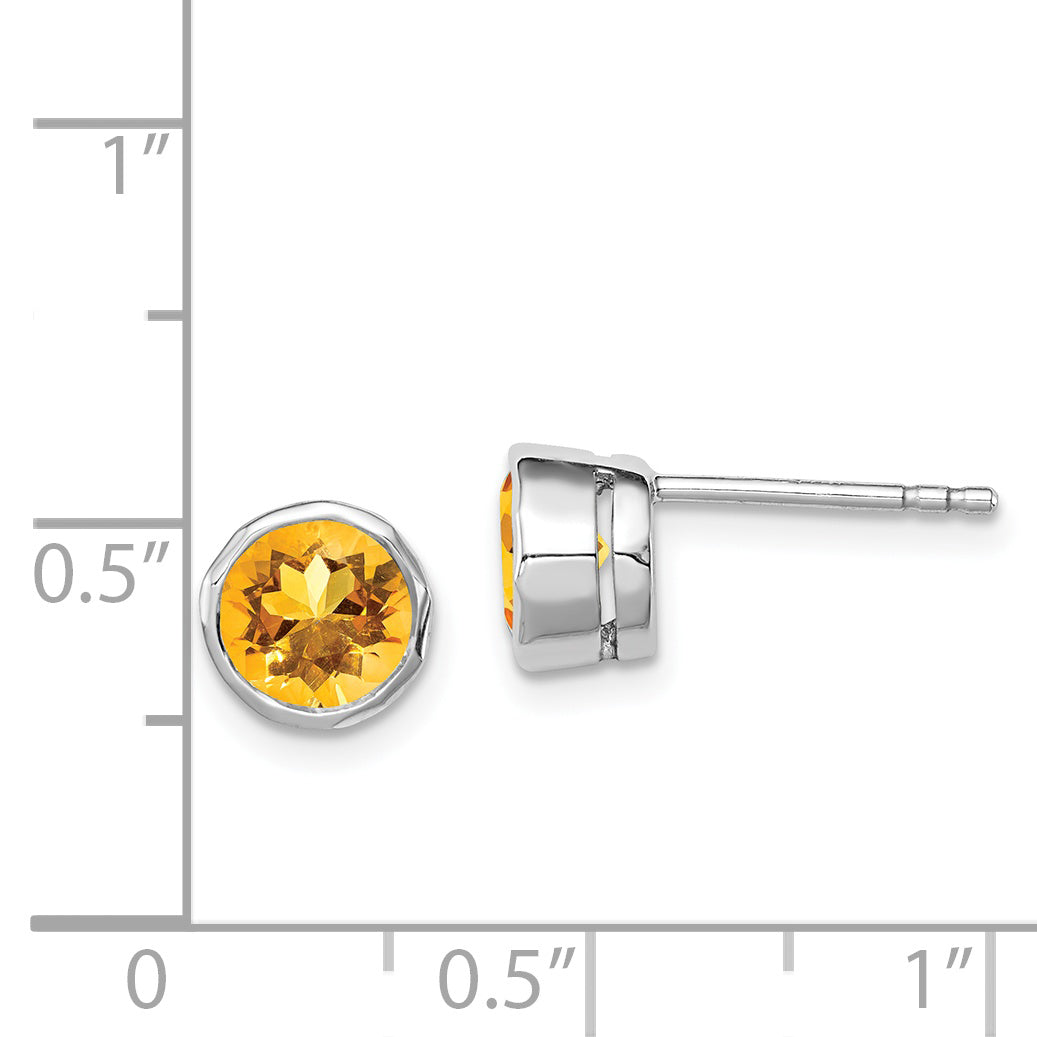 Sterling Silver Rhodium-Plated Citrine Circle Stud Earrings