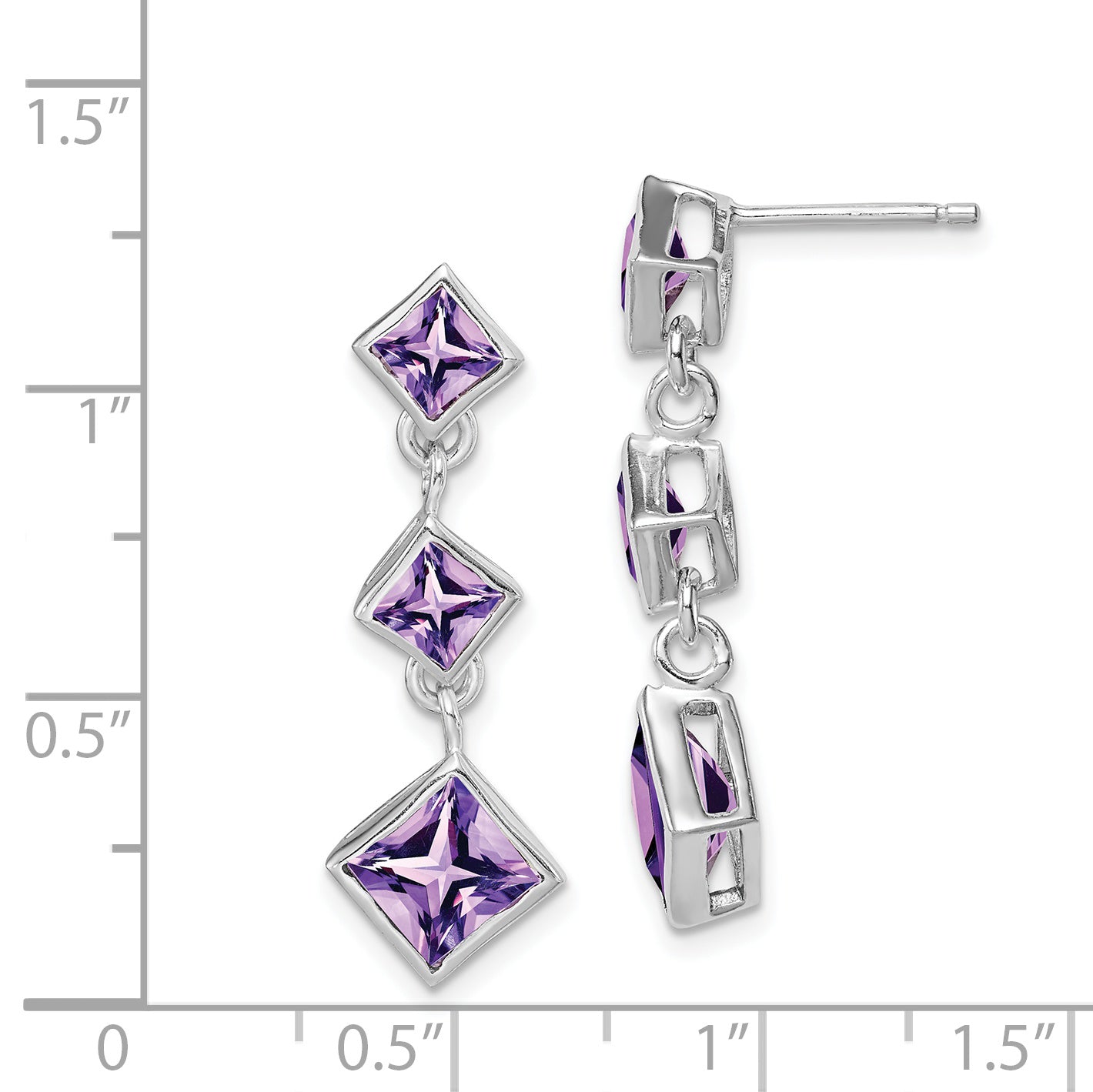 Sterling Silver Rhodium-Plated Polished Amethyst Post Dangle Earrings