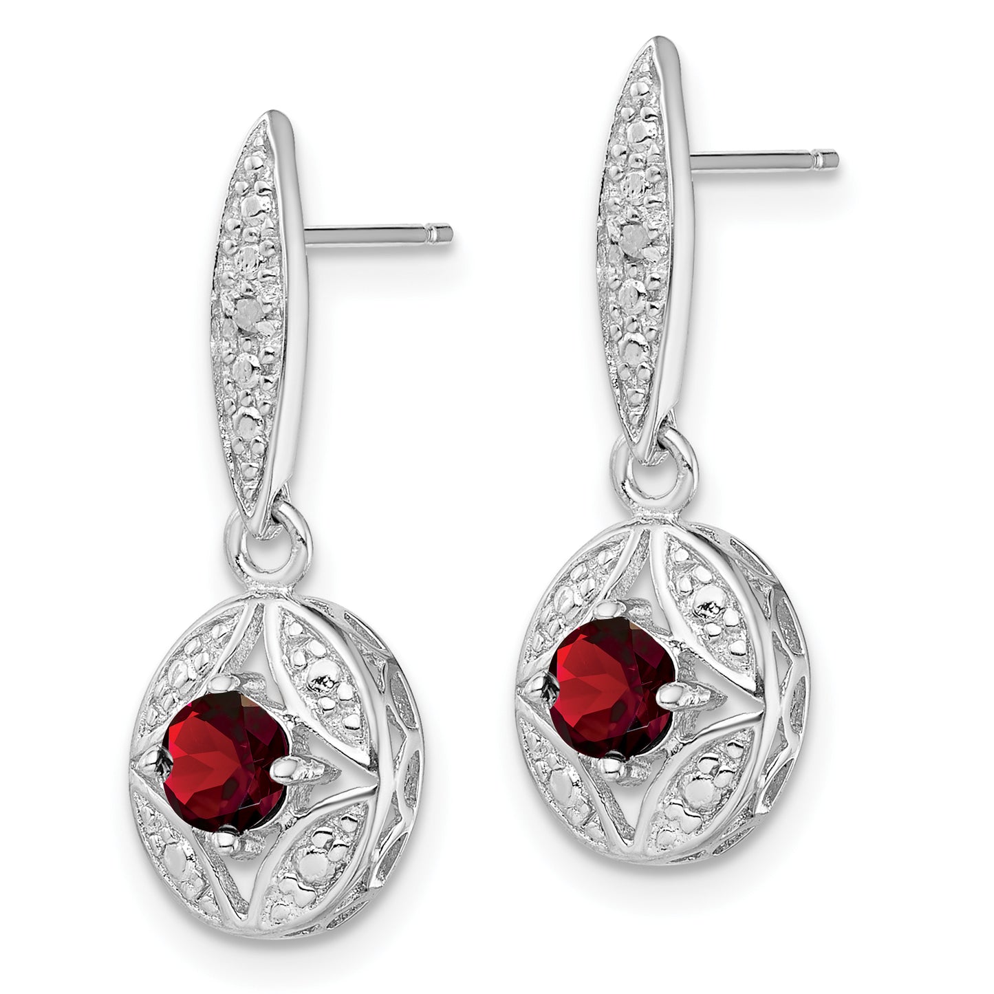 Sterling Silver Rhodium-Plated Garnet And Diamond Dangle Earrings