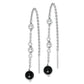 Sterling Silver Rh-Plated Polished & Beaded Black Onyx Threader Earrings