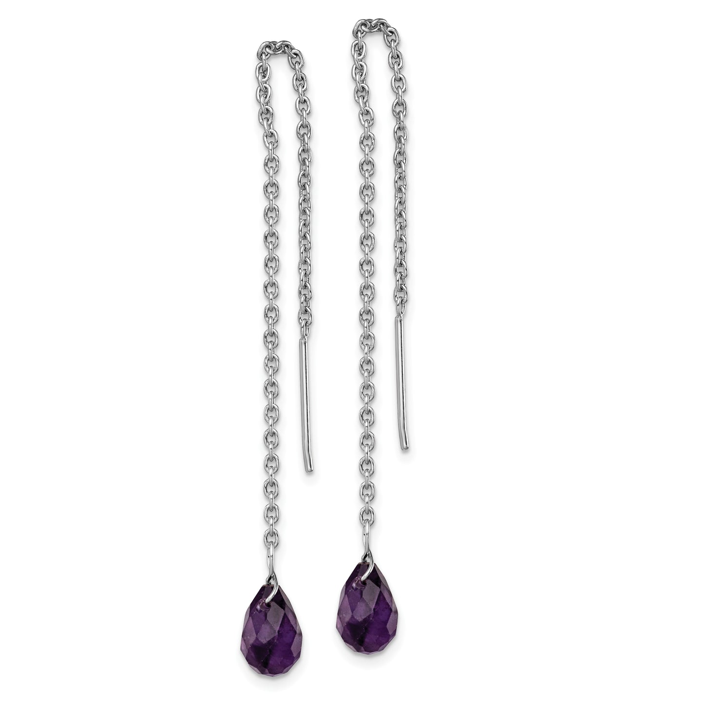 Sterling Silver Rhodium-Plated Amethyst Bead Dangle Earrings