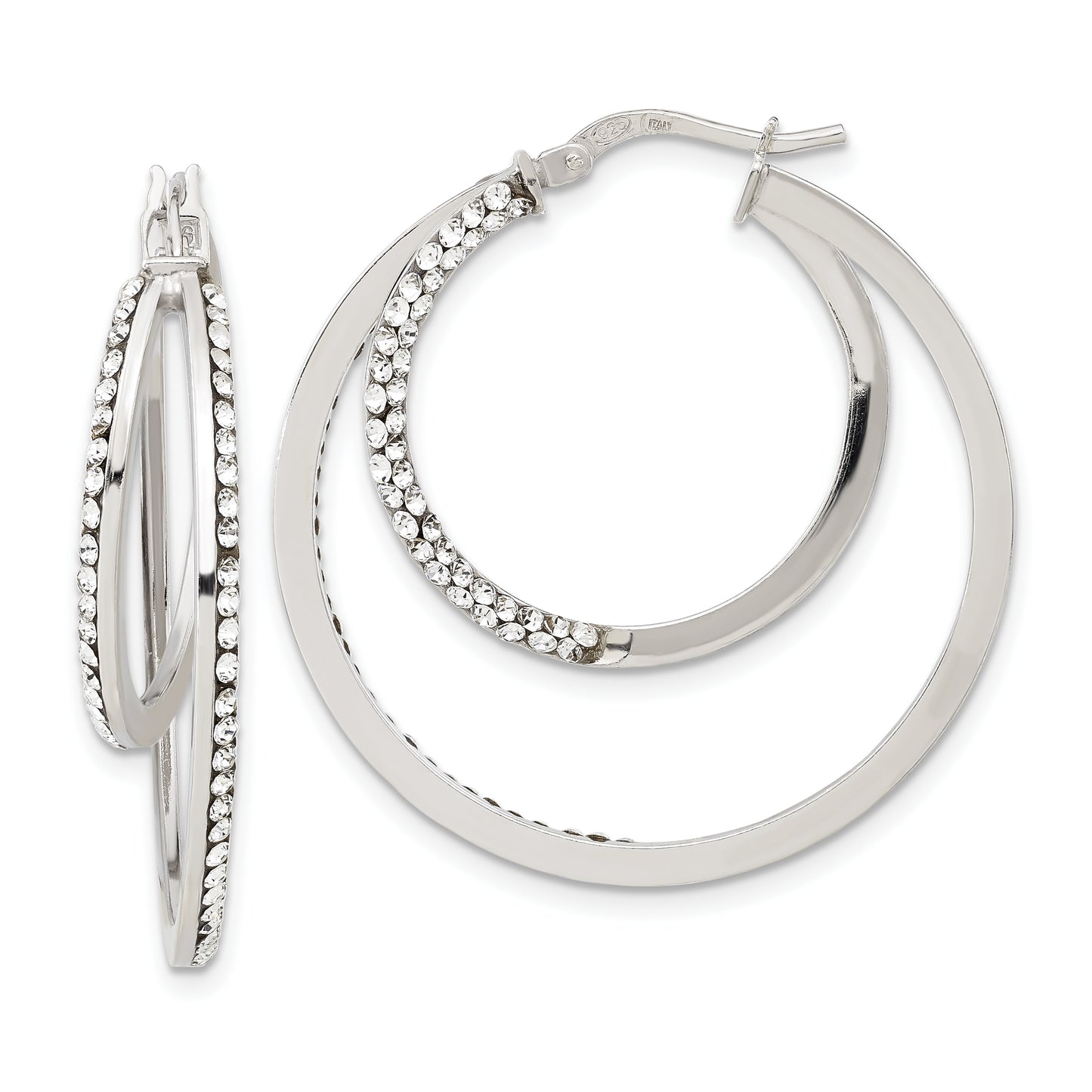 Sterling Silver Stellux Crystal Double Round Hoop Earrings