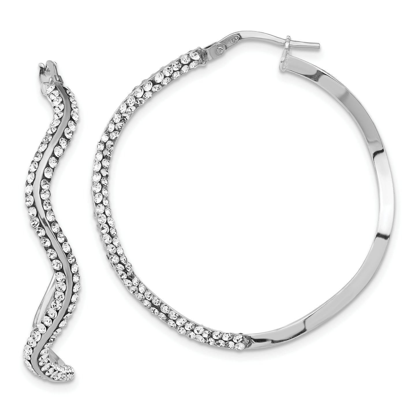 Sterling Silver Stellux Crystal Wavy Round Hoop Earrings