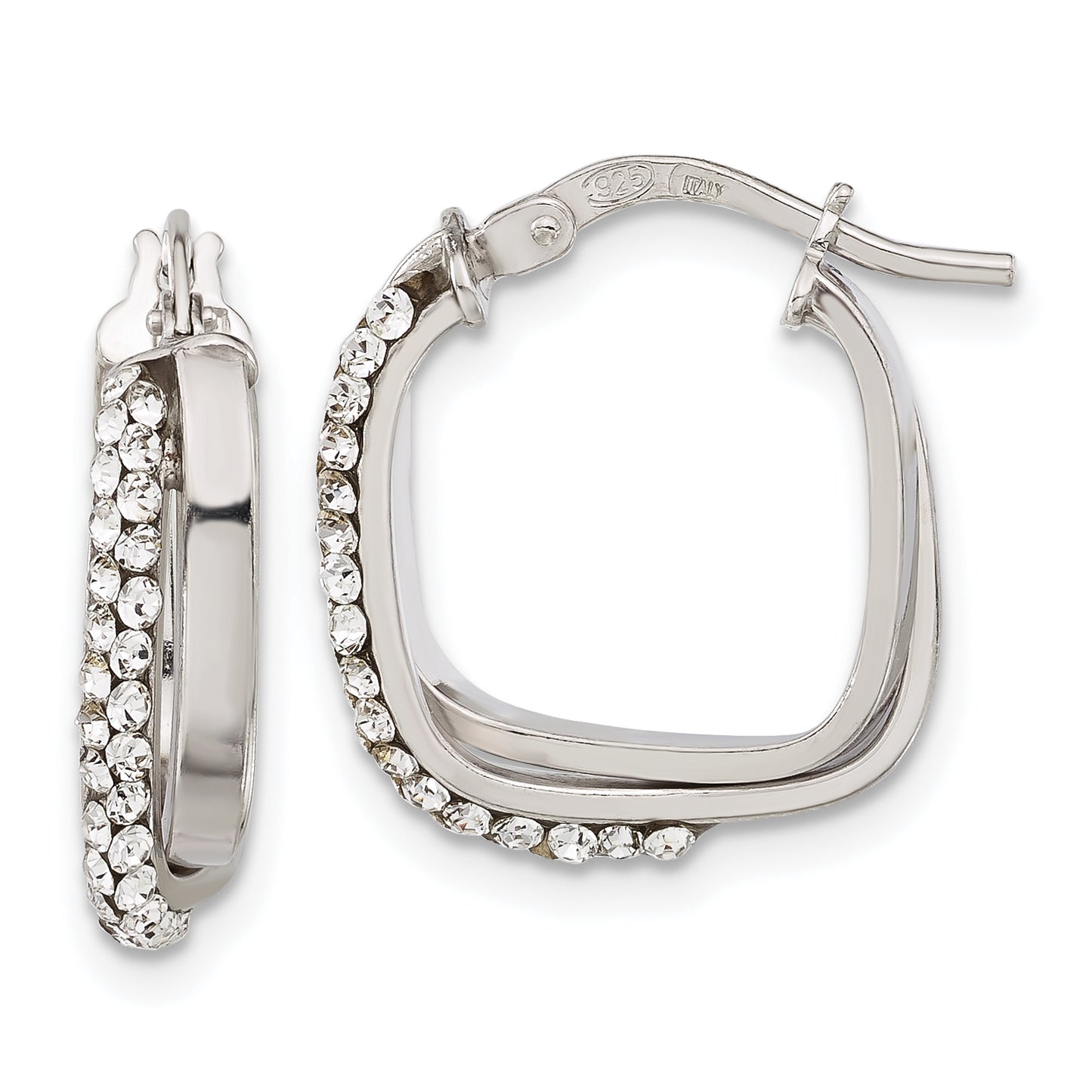 Sterling Silver Stellux Crystal Square Hoop Earrings