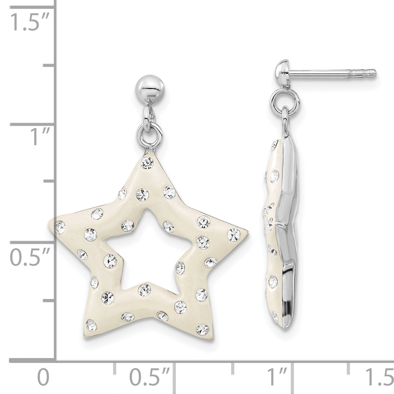 Sterling Silver Rhodium & Ferido Stellux Crystal Star Post Dangle Earrings