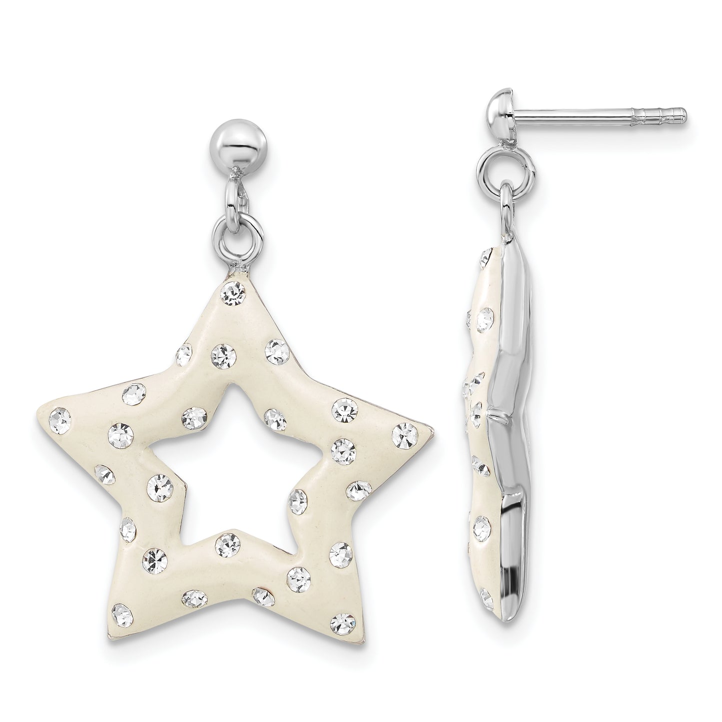 Sterling Silver Rhodium & Ferido Stellux Crystal Star Post Dangle Earrings