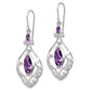 Sterling Silver Rhodium Plated Amethyst Fancy Dangle Earrings