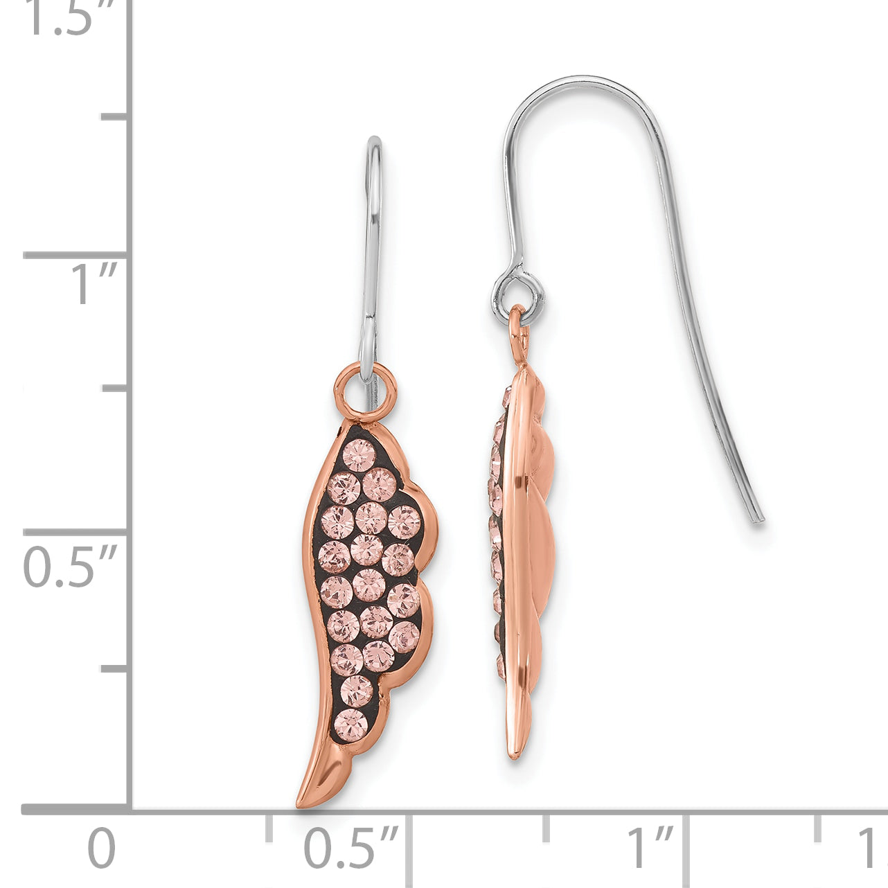 Sterling Silver Rose-Tone Ceramic Swarovski Crystal Wing Dangle Earrings