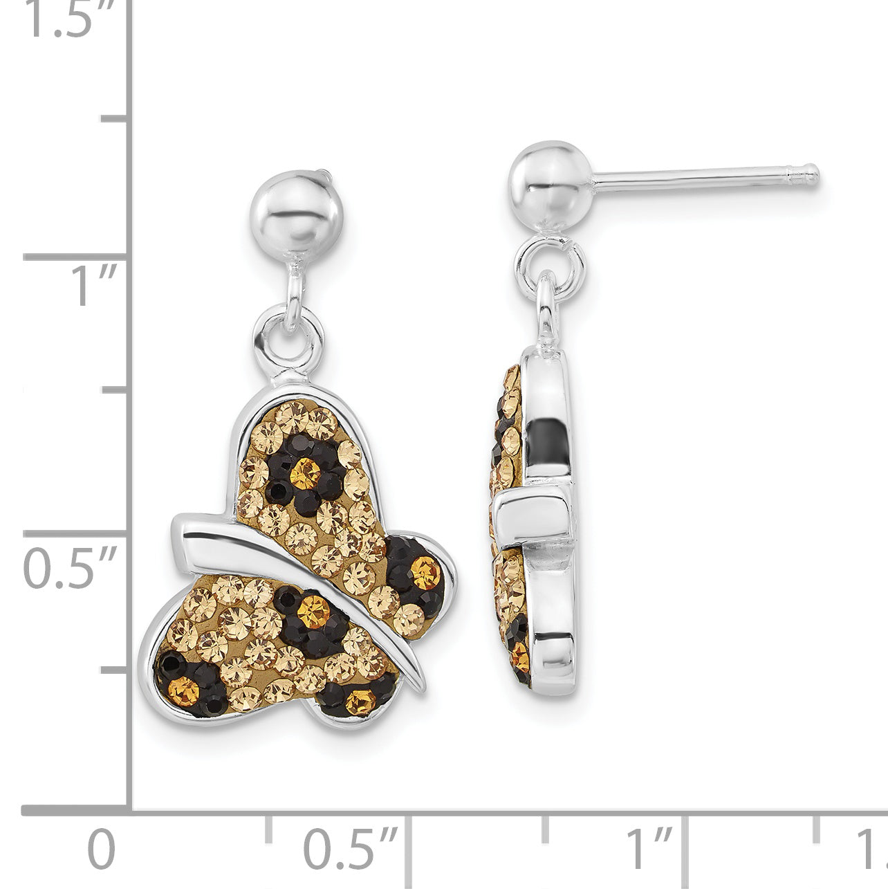 Sterling Silver Stellux Crystal Animal Print Butterfly Post Dangle Earrings