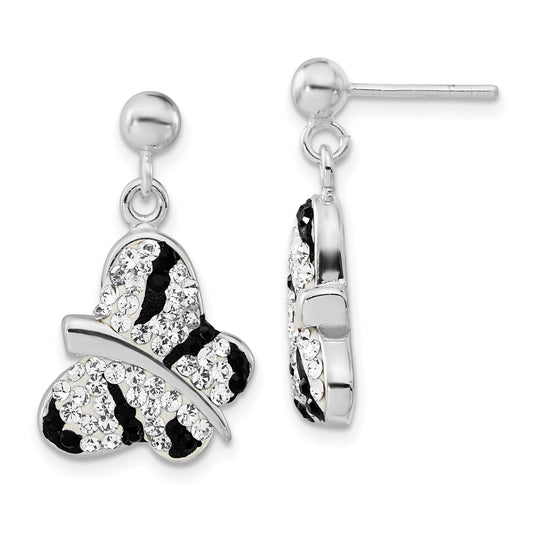 Sterling Silver Stellux Crystal Black & White Animal Print Butterfly Post Dangle Earrings