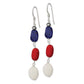 Sterling Silver Polished Red Coral/Crystal/White Jade/Lapis Dangle Earrings