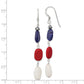 Sterling Silver Polished Red Coral/Crystal/White Jade/Lapis Dangle Earrings