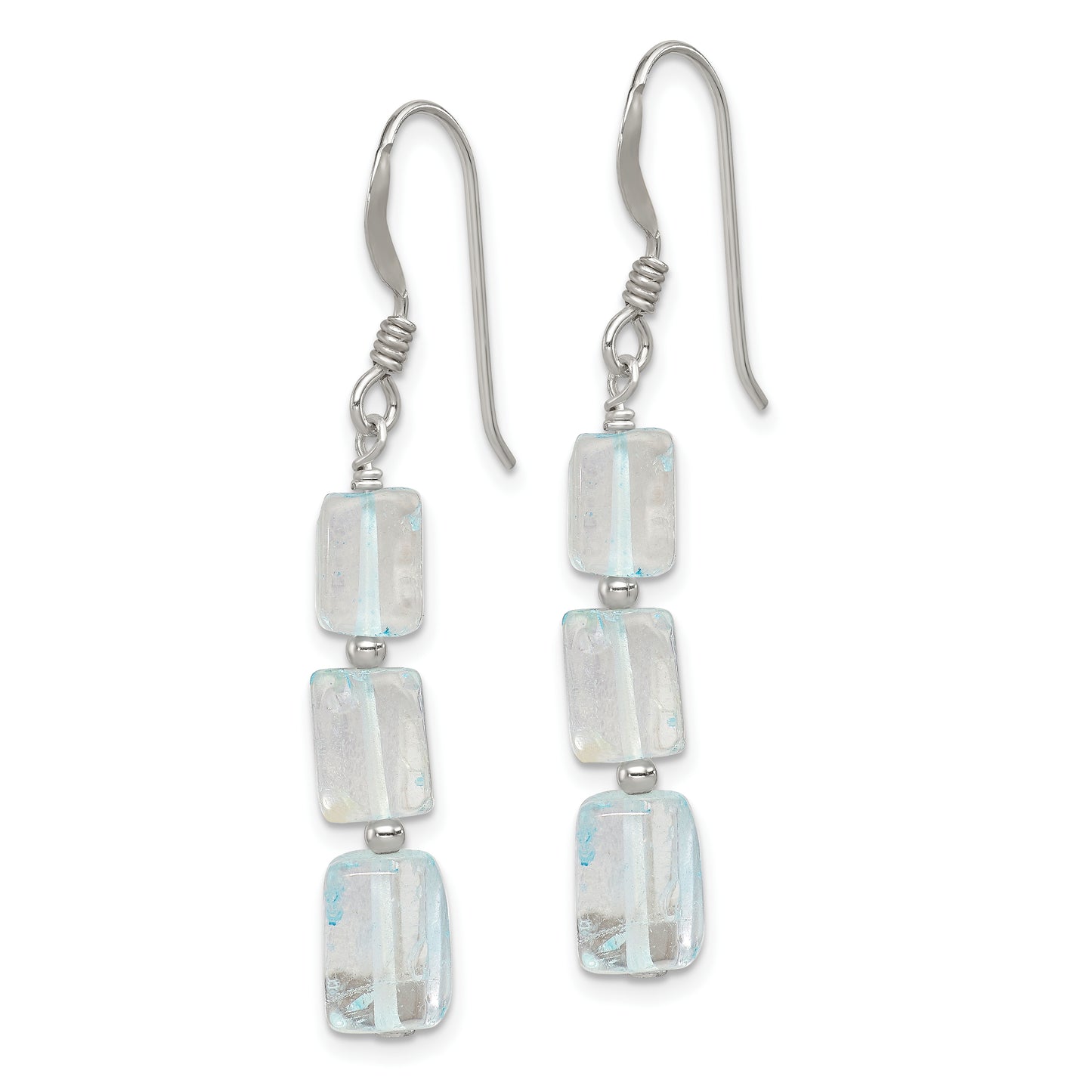 Sterling Silver Polished Rectangular Light Blue Quartz Dangle Earrings