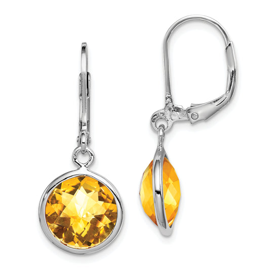 Sterling Silver Rhodium-Plated Citrine Earrings