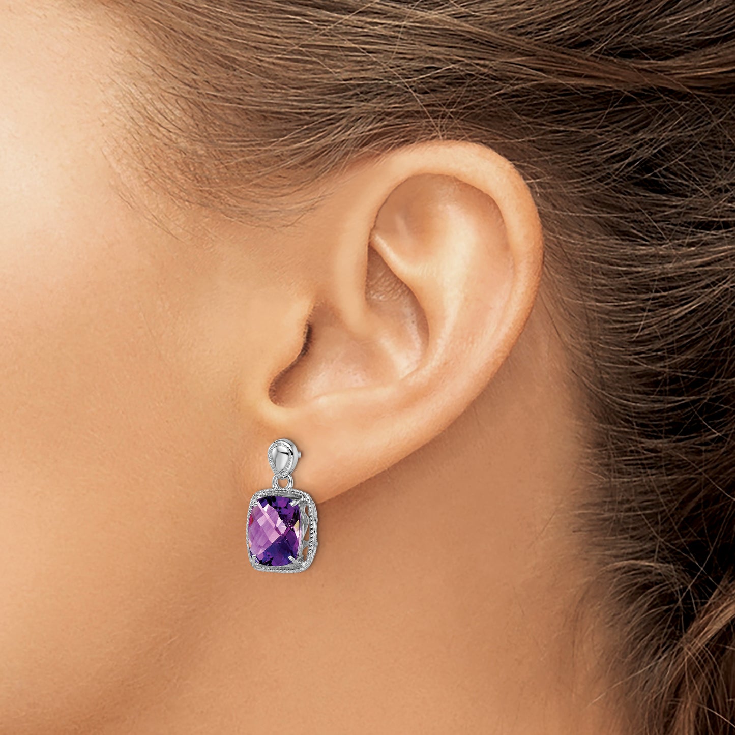 Sterling Silver Rhodium-Plated Amethyst Earrings