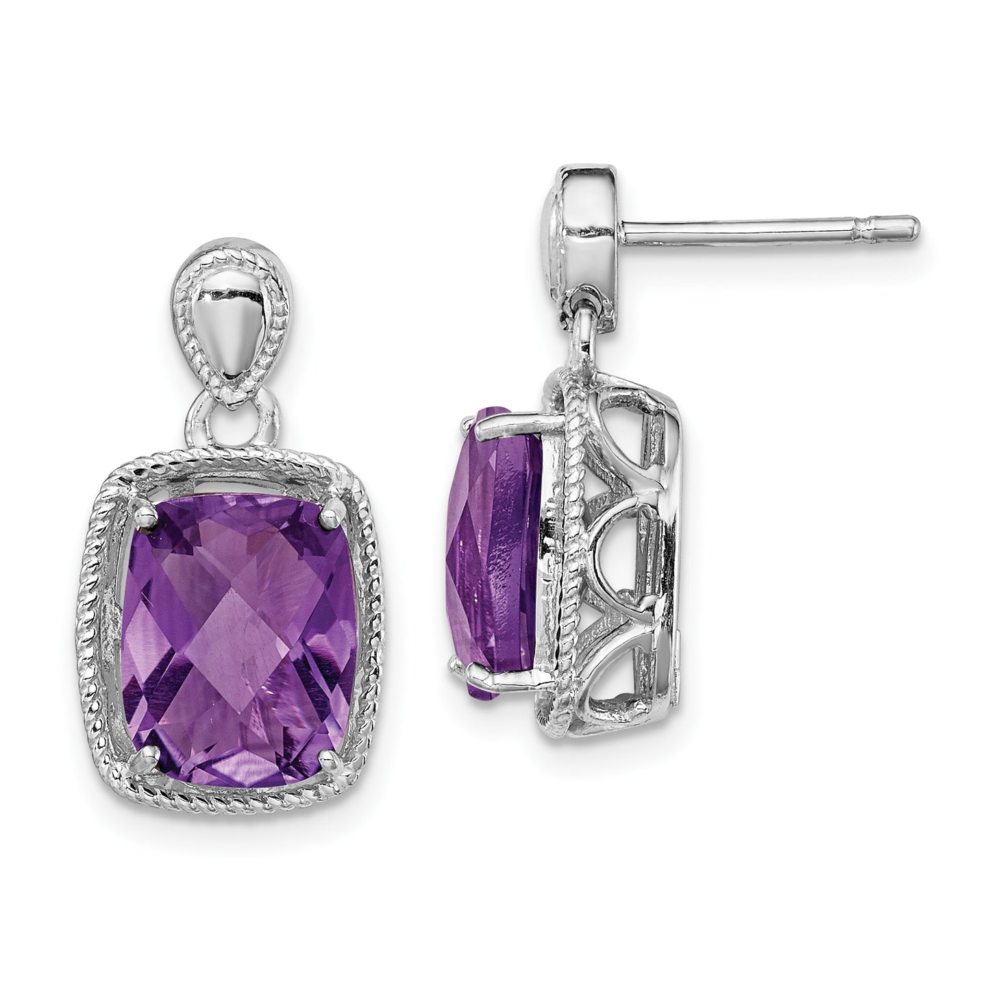 Sterling Silver Rhodium-Plated Amethyst Earrings