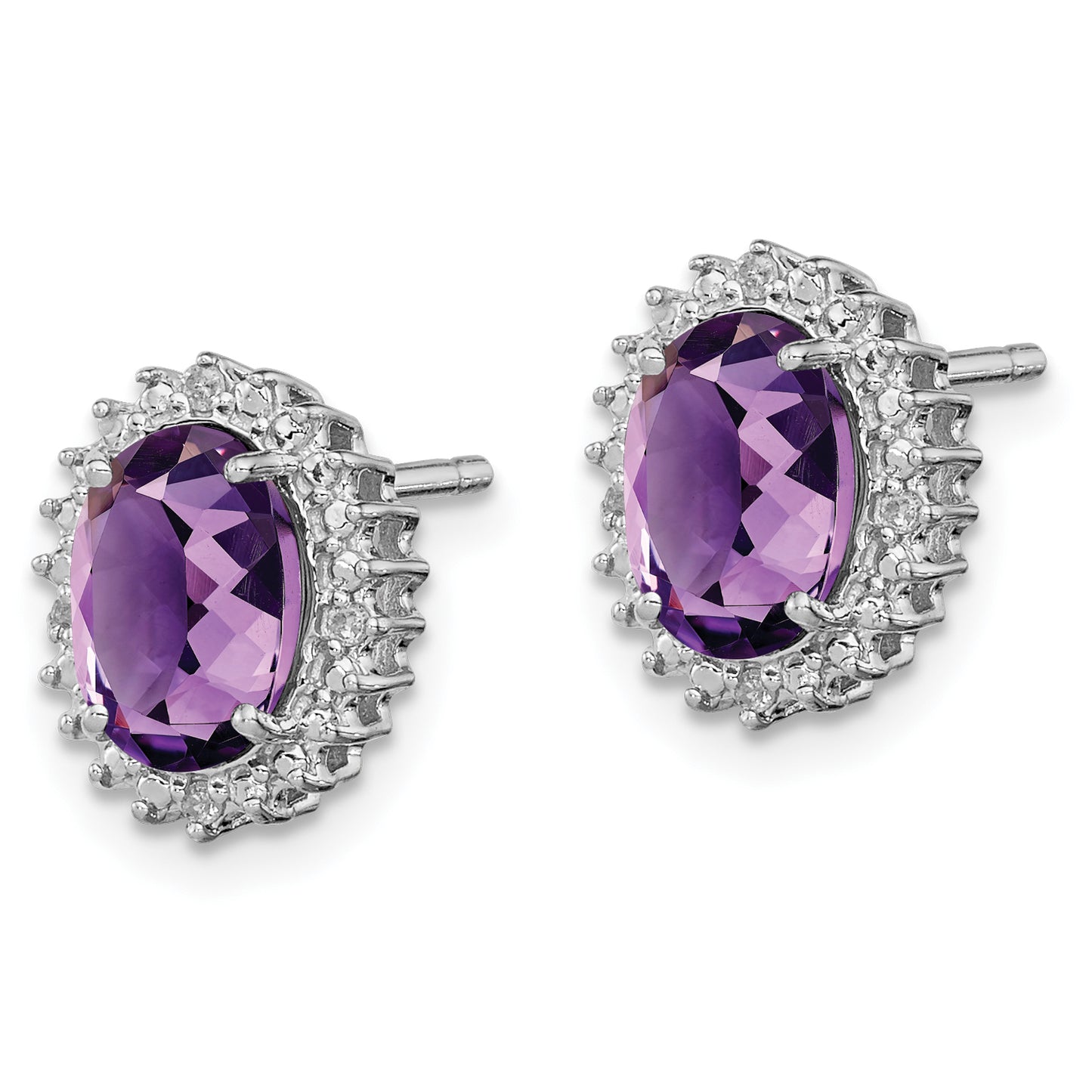 Sterling Silver Rhodium-Plated Amethyst And Diamond Earrings