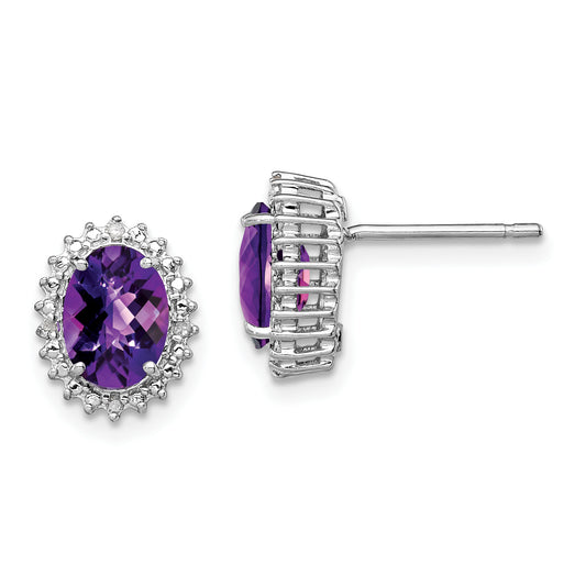 Sterling Silver Rhodium-Plated Amethyst And Diamond Earrings