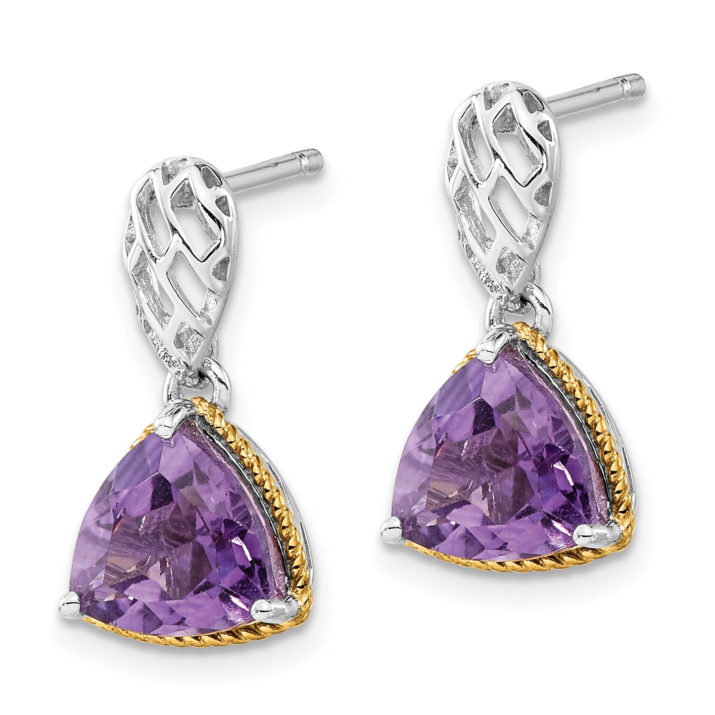 Sterling Silver & Flash Gold-Plated Accent Trillion Amethyst Post Dangle Earrings