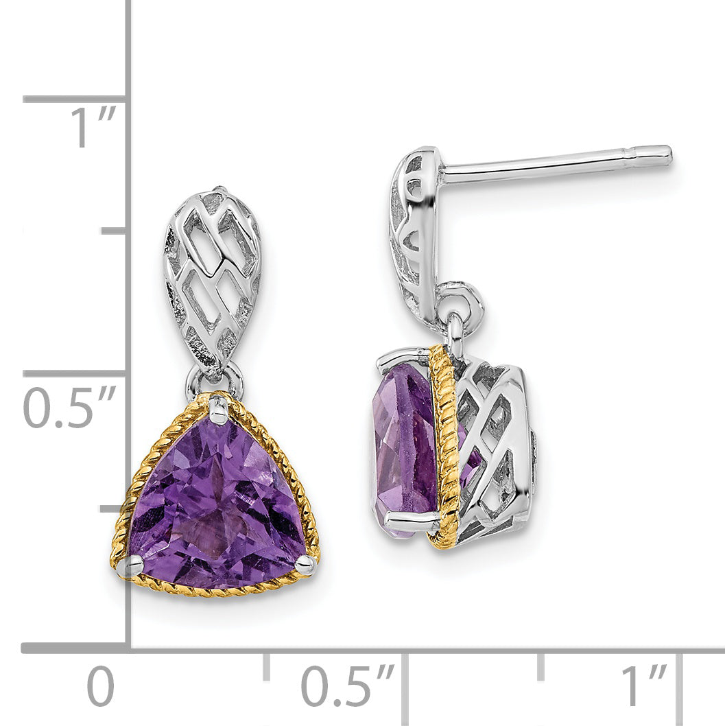 Sterling Silver & Flash Gold-Plated Accent Trillion Amethyst Post Dangle Earrings