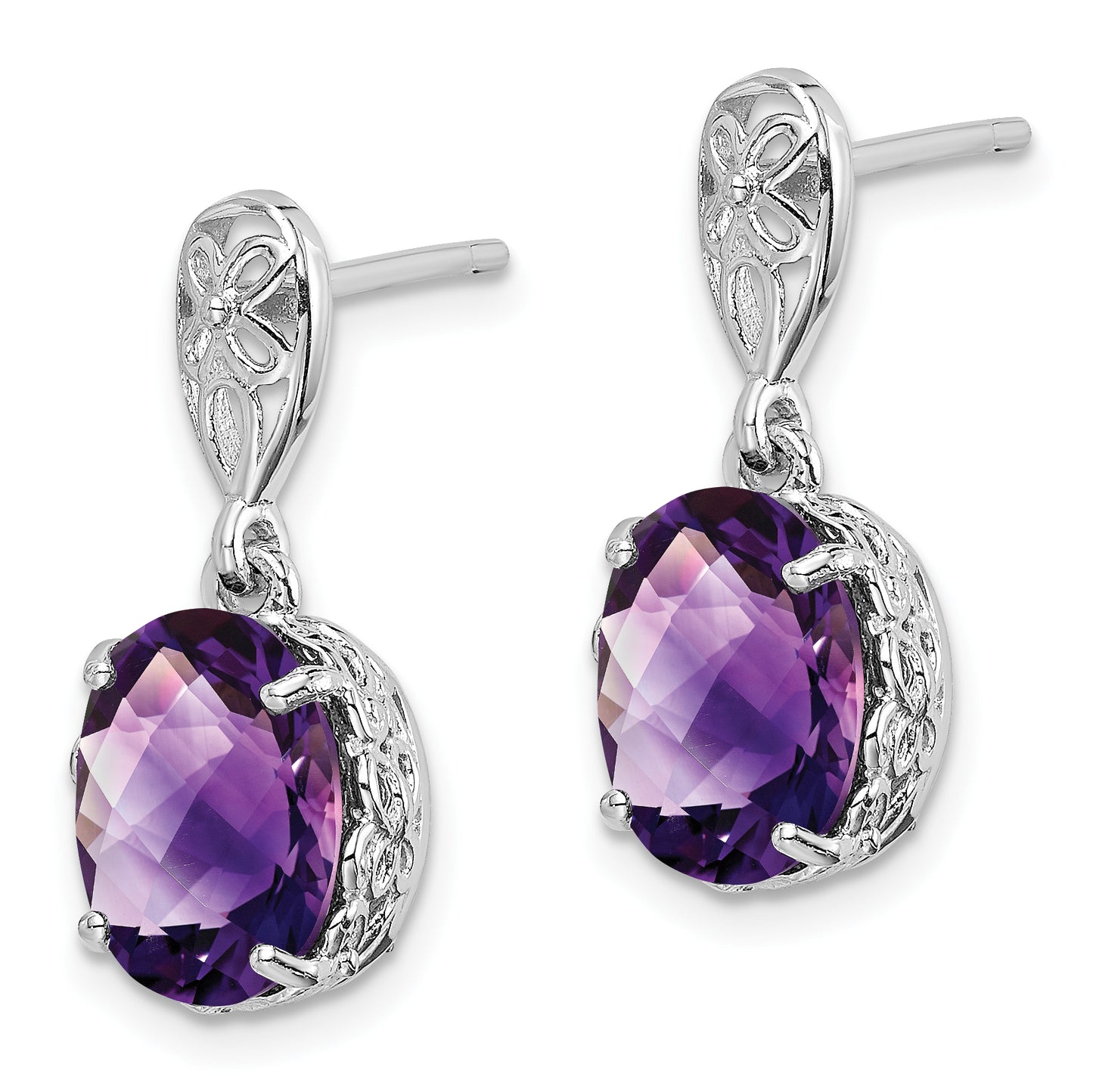 Sterling Silver Rhodium-Plated Amethyst Earrings