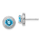 Sterling Silver Rhodium Plated Diamond And Blue Topaz Post Earrings