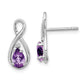 Sterling Silver Rhodium Plated Diamond And Amethyst Post Earrings