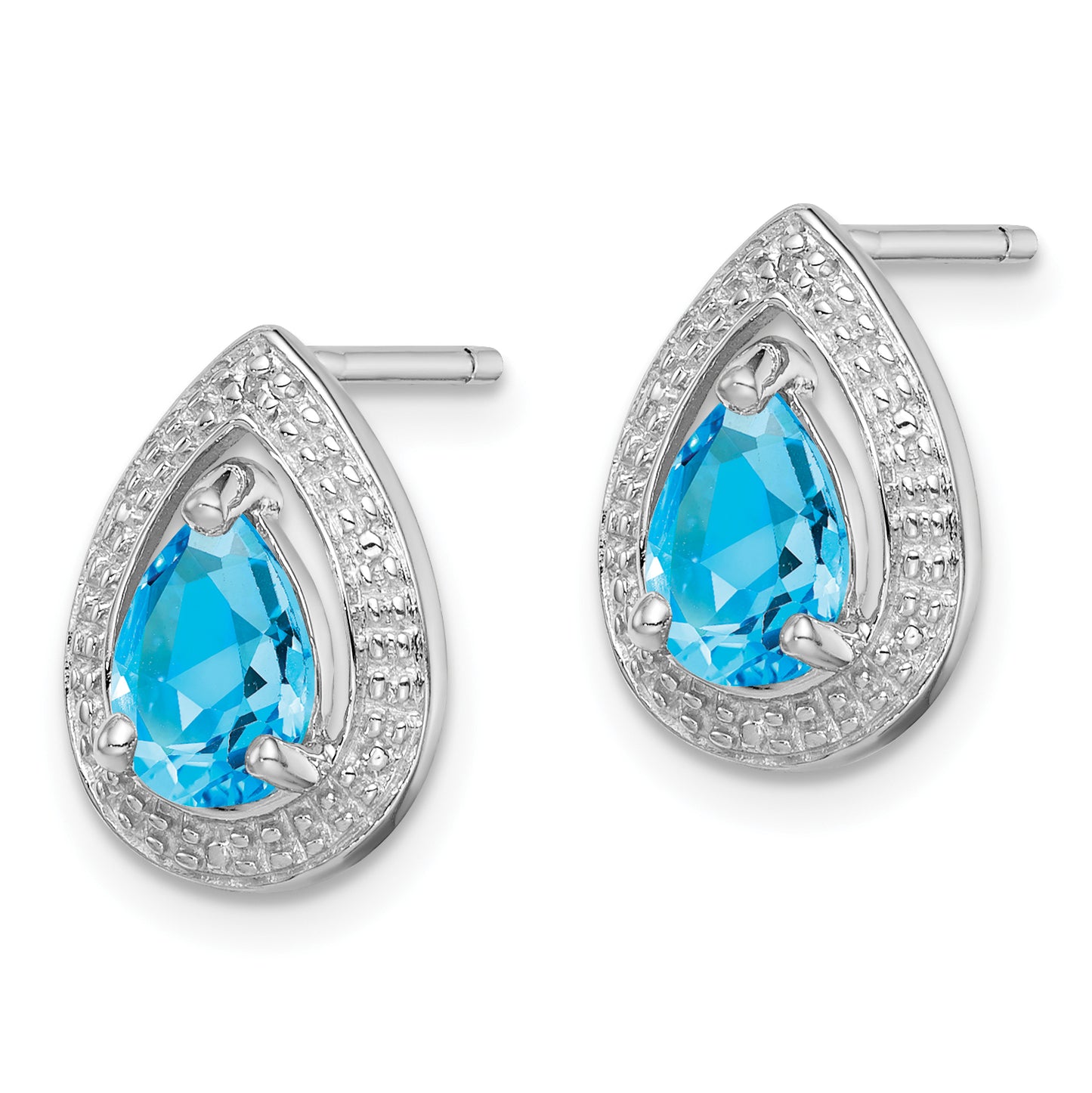 Sterling Silver Rhodium Plated Diamond Blue Topaz Post Earrings