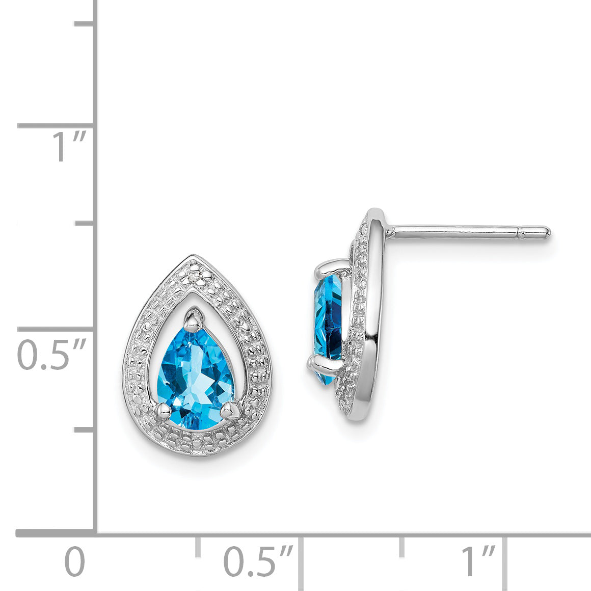 Sterling Silver Rhodium Plated Diamond Blue Topaz Post Earrings