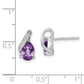 Sterling Silver Rhodium Plated Diamond And Amethyst Post Earrings