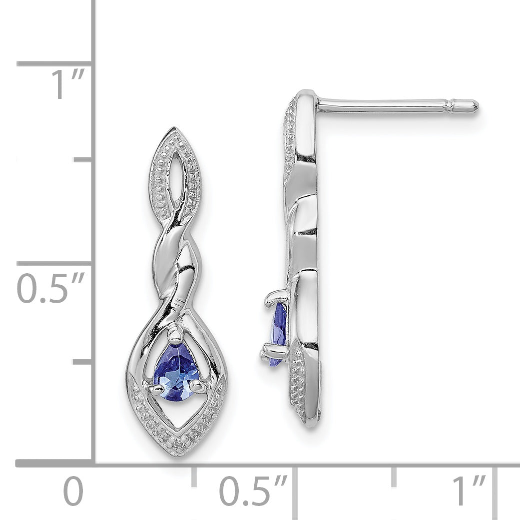 Sterling Silver Rhodium Plated Diamond And Tanzanite Post Earrings