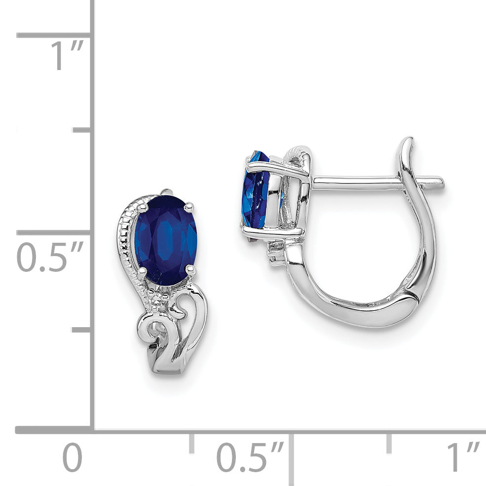 Sterling Silver Rhodium Plated Diamond & Sapphire Hinged Earrings