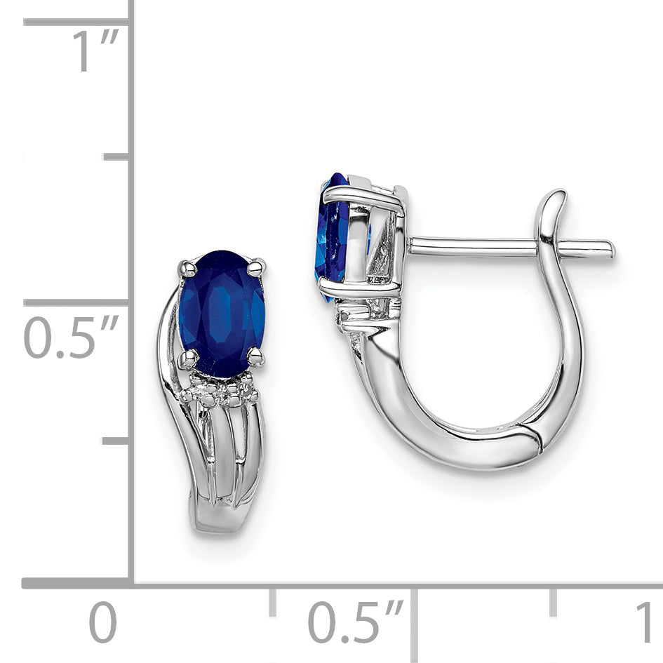 Sterling Silver Rhodium Plated Diamond & Sapphire Hinged Earrings